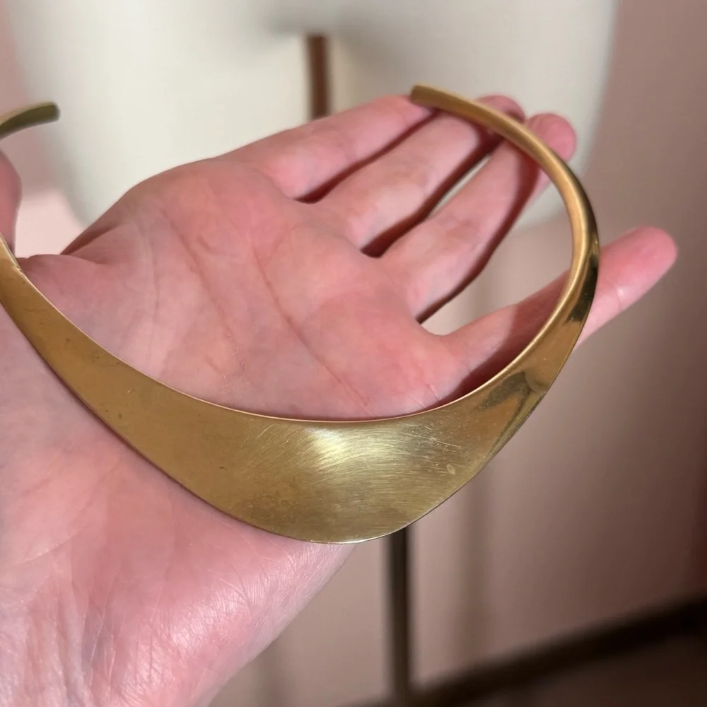 VIntage 1960 '70 MCM Modernist deco gold Brass Minimalist Choker Collar Necklace - Picture 17 of 17